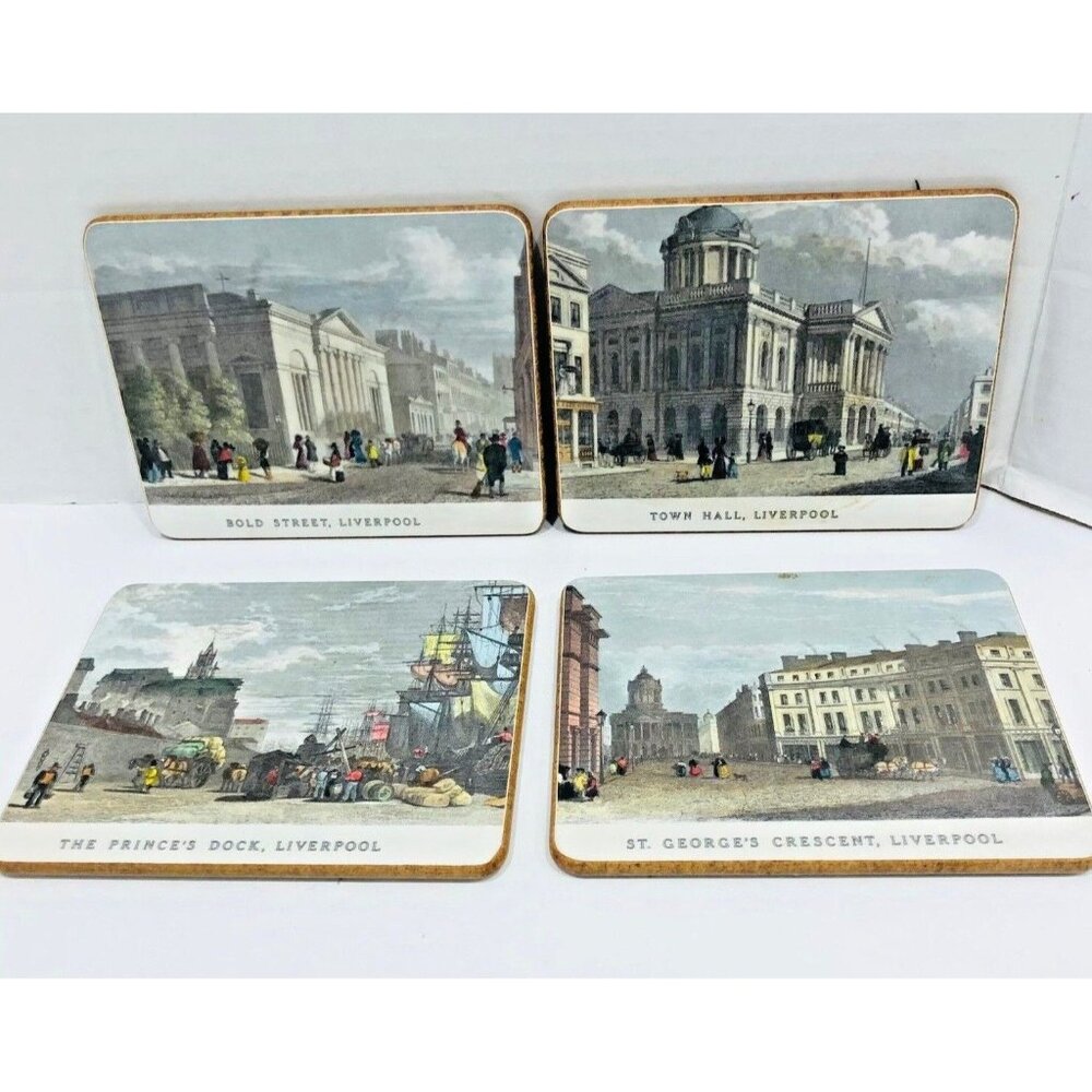 LADY‎ CLARE Coaster Set of 4  LIVERPOOL England Great Britain Hand Colored